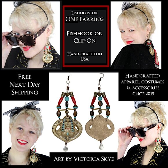 Desperately Seeking 80s Egyptian Nefertiti Earring in Fishhook or Clip-On - Picture 9 of 11